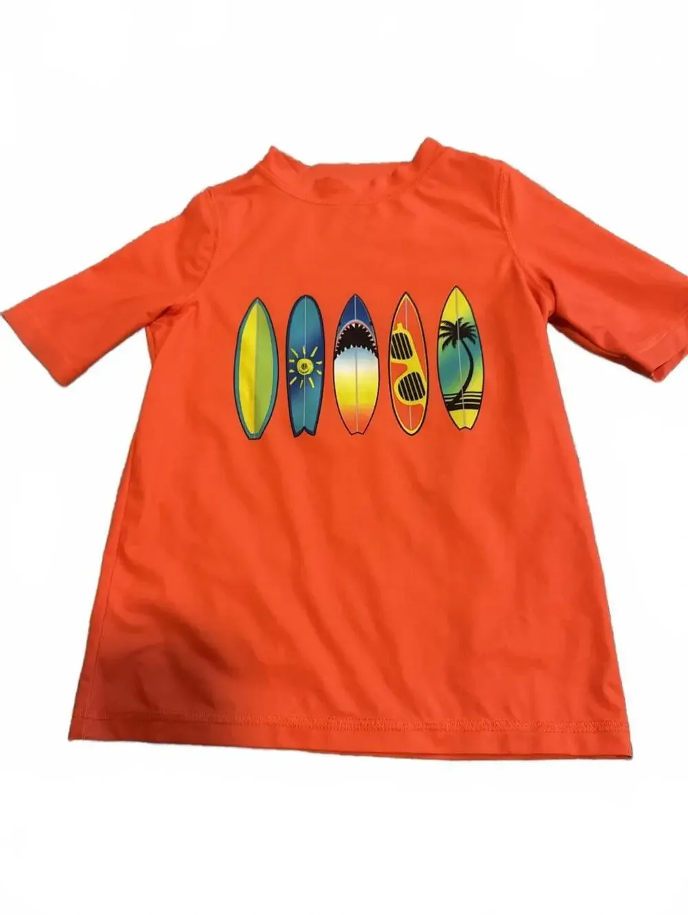 Wonder Nation Kids Swim Rashguard XS Surfboard Graphic Orange Activewear